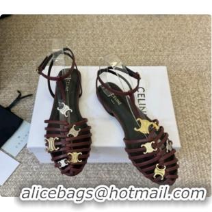 Hot Style Celine Cage Flat Sandals in Calfskin C080326 Burgundy 2026