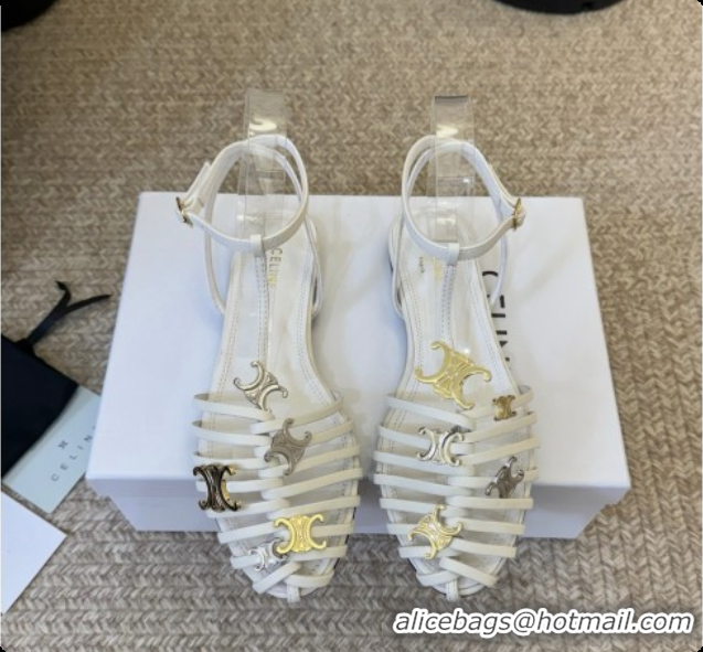 Good Quality Celine Cage Flat Sandals in Calfskin C080327 White 2026
