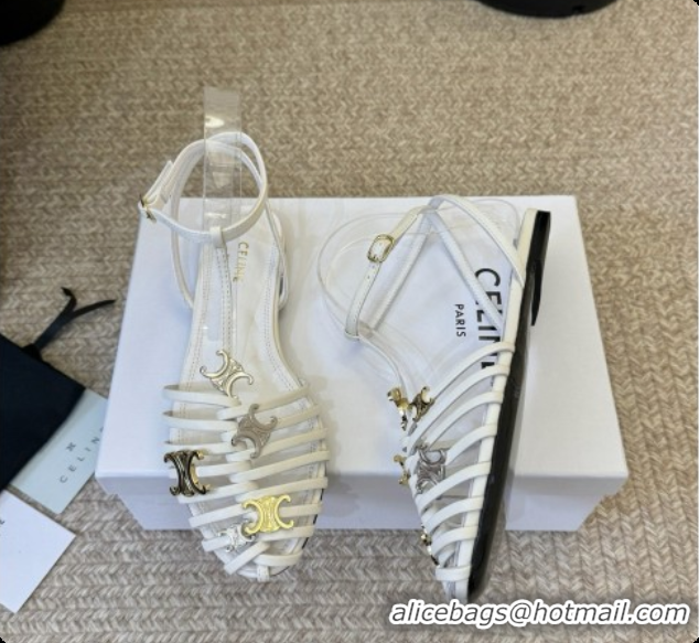 Good Quality Celine Cage Flat Sandals in Calfskin C080327 White 2026