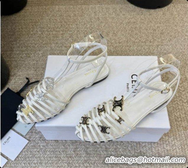 Good Quality Celine Cage Flat Sandals in Calfskin C080327 White 2026