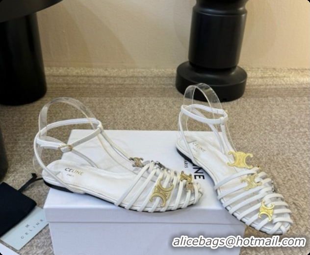 Good Quality Celine Cage Flat Sandals in Calfskin C080327 White 2026