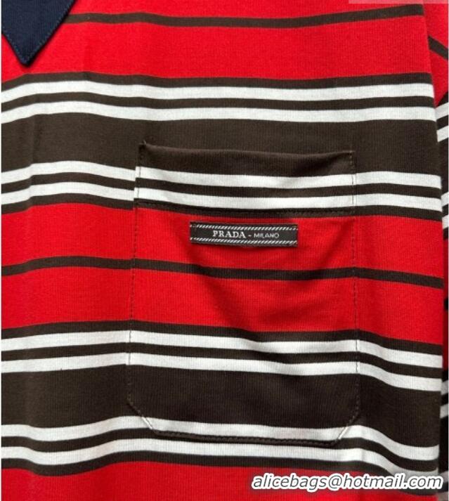 Top Grade Prada Striped Cotton T-Shirt PR032544 Red 2026