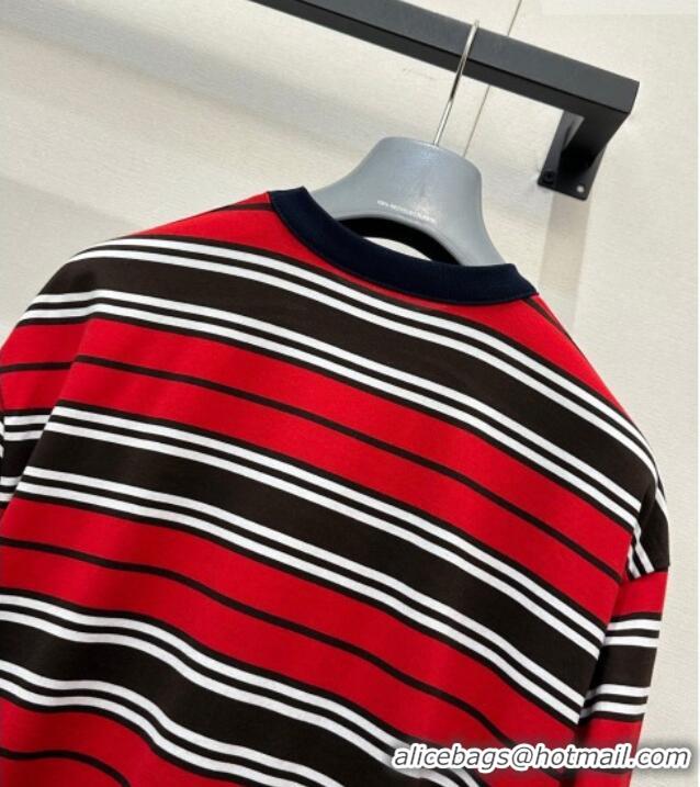Top Grade Prada Striped Cotton T-Shirt PR032544 Red 2026