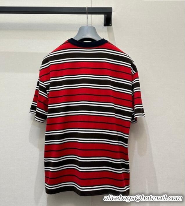 Top Grade Prada Striped Cotton T-Shirt PR032544 Red 2026