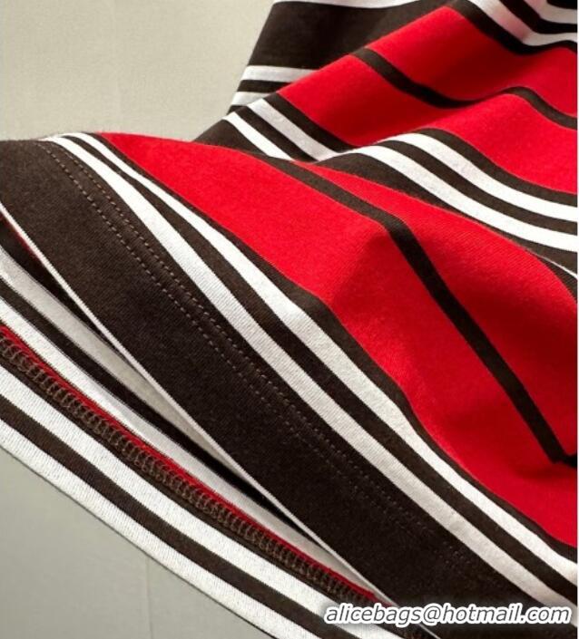 Top Grade Prada Striped Cotton T-Shirt PR032544 Red 2026