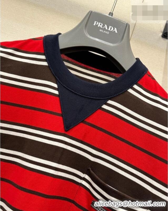 Top Grade Prada Striped Cotton T-Shirt PR032544 Red 2026