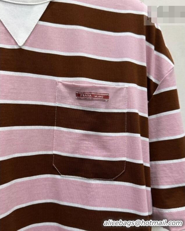 Trendy Design Prada Striped Cotton T-Shirt PR032544 Pink 2026