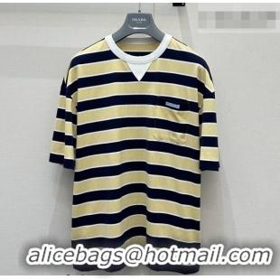 High Quality Prada Striped Cotton T-Shirt PR032544 Yellow 2026