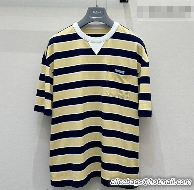High Quality Prada Striped Cotton T-Shirt PR032544 Yellow 2026