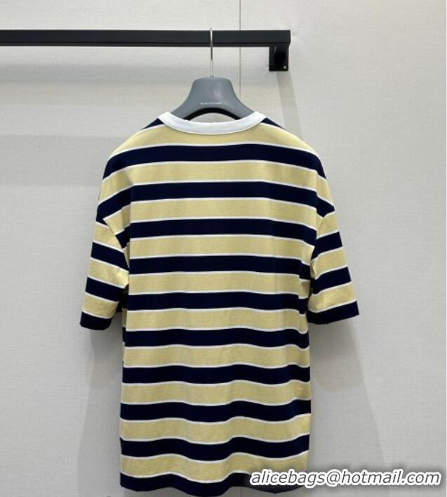 High Quality Prada Striped Cotton T-Shirt PR032544 Yellow 2026