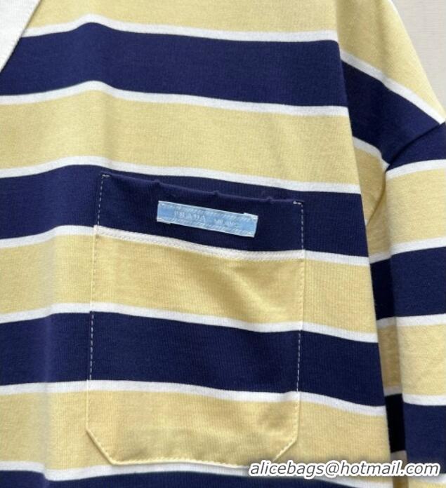High Quality Prada Striped Cotton T-Shirt PR032544 Yellow 2026