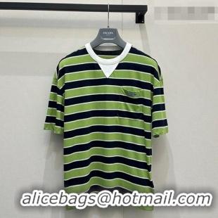 Reasonable Price Prada Striped Cotton T-Shirt PR032544 Green 2026