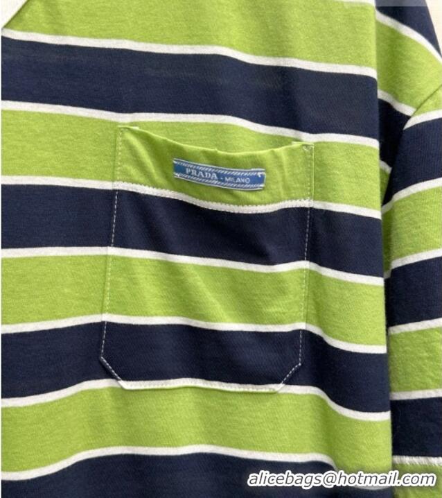 Reasonable Price Prada Striped Cotton T-Shirt PR032544 Green 2026