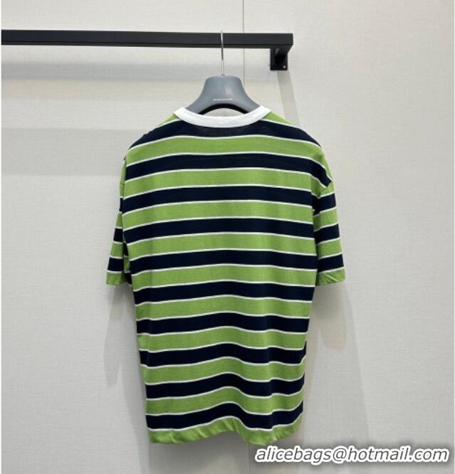 Reasonable Price Prada Striped Cotton T-Shirt PR032544 Green 2026