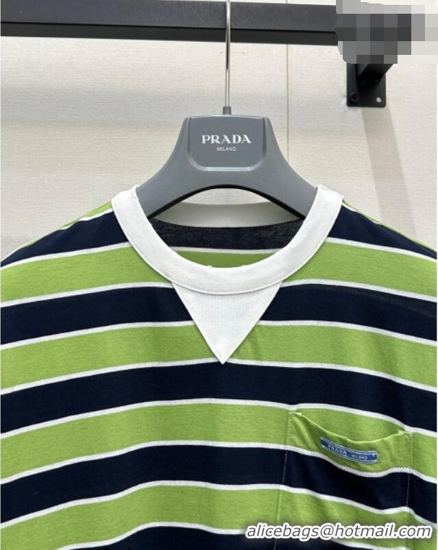 Reasonable Price Prada Striped Cotton T-Shirt PR032544 Green 2026