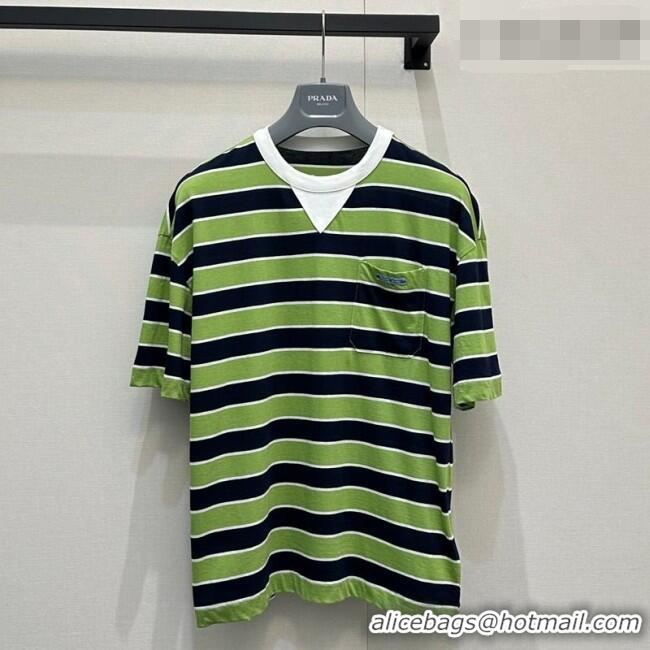 Reasonable Price Prada Striped Cotton T-Shirt PR032544 Green 2026