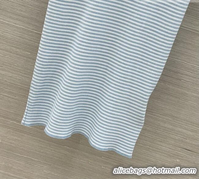 Free Shipping Inexpensive Prada Striped Silk Crew-neck Sweater P42119 Baby Blue 2026