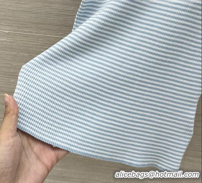 Free Shipping Inexpensive Prada Striped Silk Crew-neck Sweater P42119 Baby Blue 2026