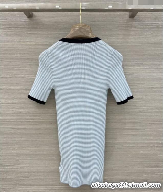 Free Shipping Inexpensive Prada Striped Silk Crew-neck Sweater P42119 Baby Blue 2026