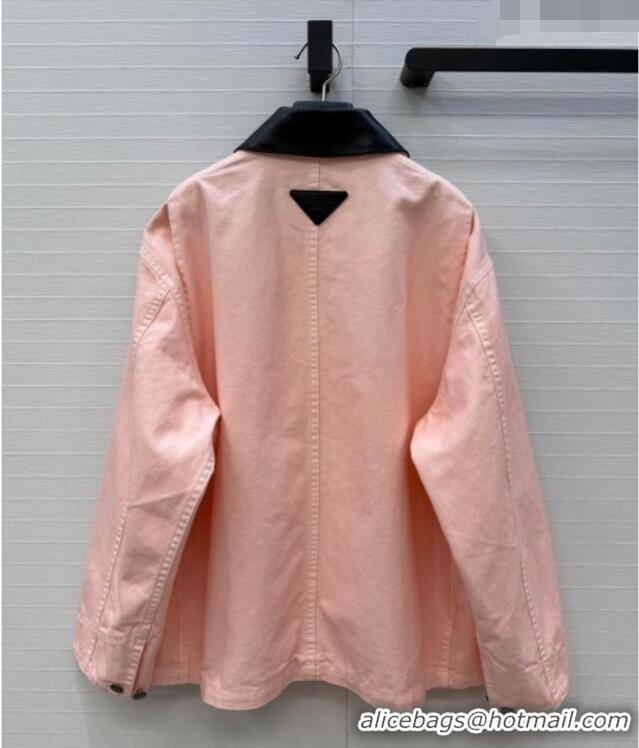 Free Promotional Prada Cotton Long Jacket PR042219 Light Pink/Black 2026