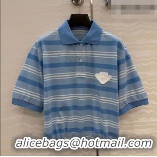 Best Price Prada Cotton Striped Polo Shirt PR042220 Blue 2026