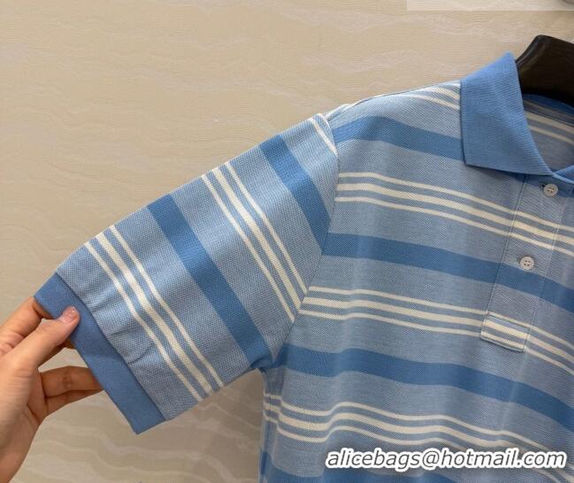 Best Price Prada Cotton Striped Polo Shirt PR042220 Blue 2026