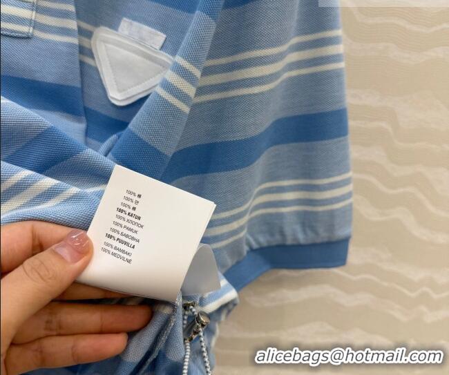 Best Price Prada Cotton Striped Polo Shirt PR042220 Blue 2026