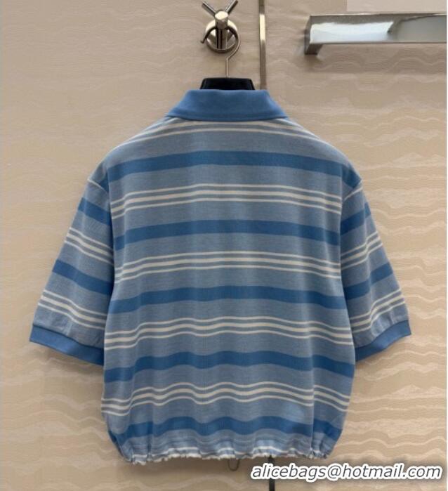 Best Price Prada Cotton Striped Polo Shirt PR042220 Blue 2026