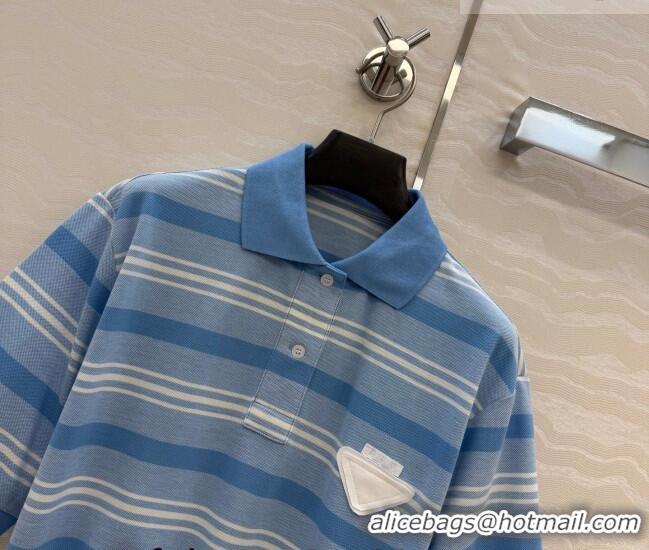 Best Price Prada Cotton Striped Polo Shirt PR042220 Blue 2026