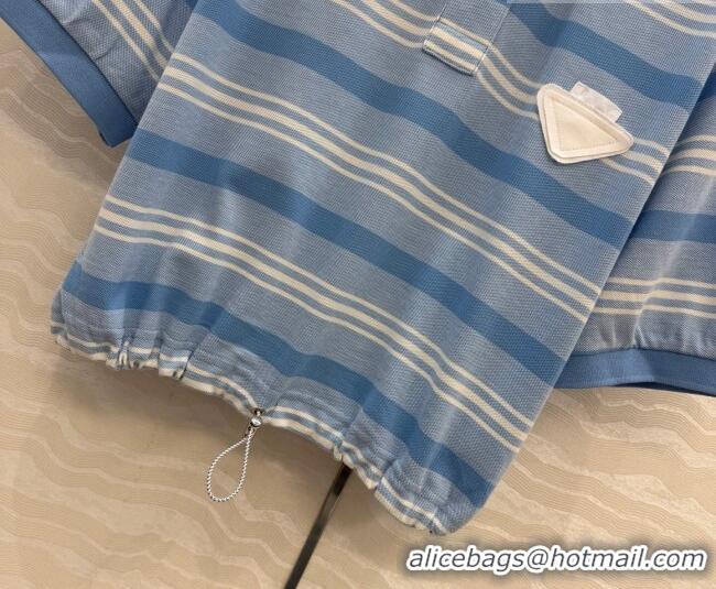 Best Price Prada Cotton Striped Polo Shirt PR042220 Blue 2026