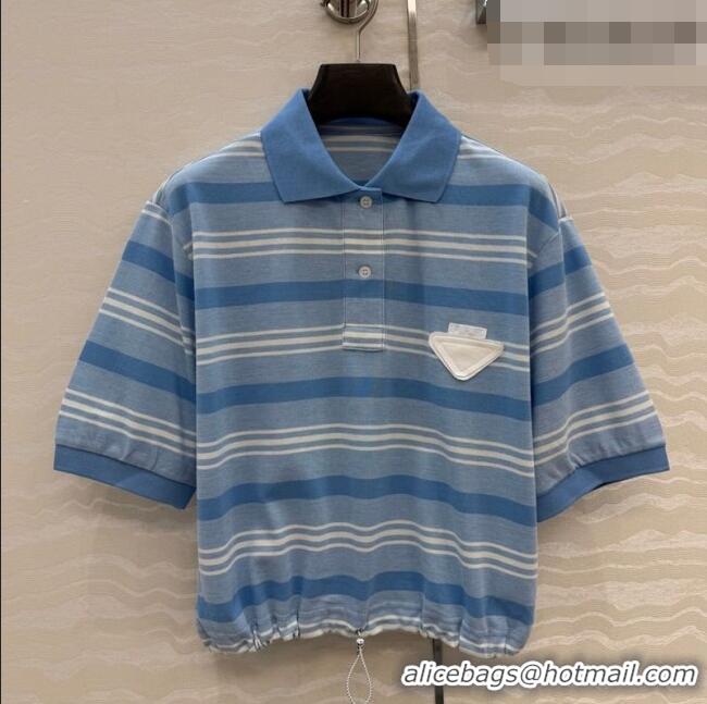 Best Price Prada Cotton Striped Polo Shirt PR042220 Blue 2026