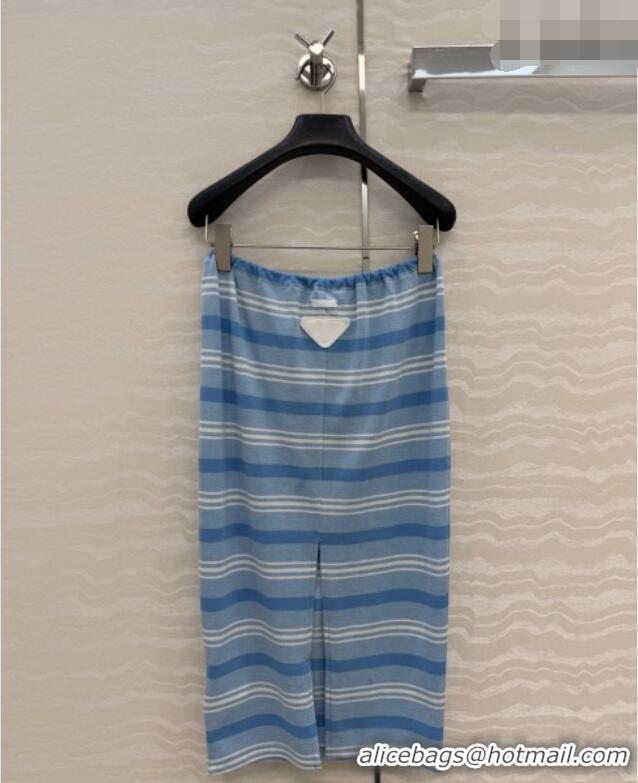 Good Looking Prada Cotton Striped Polo Skirt PR042220 Blue 2026