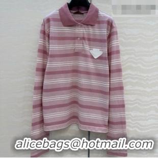 Luxury Cheap Prada Cotton Striped Polo Shirt PR042221 Pink 2026