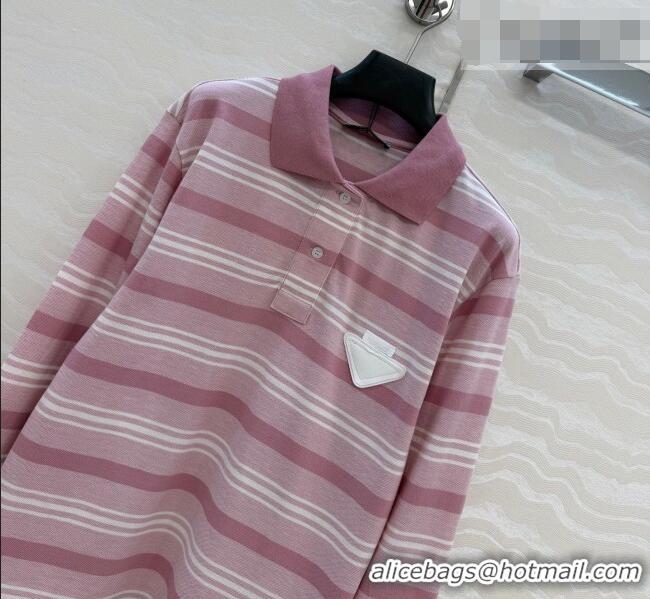 Luxury Cheap Prada Cotton Striped Polo Shirt PR042221 Pink 2026