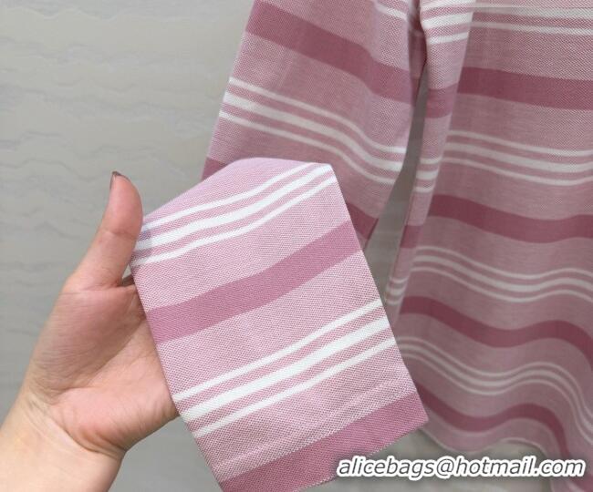 Luxury Cheap Prada Cotton Striped Polo Shirt PR042221 Pink 2026
