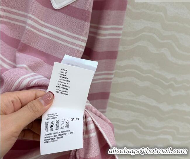 Luxury Cheap Prada Cotton Striped Polo Shirt PR042221 Pink 2026