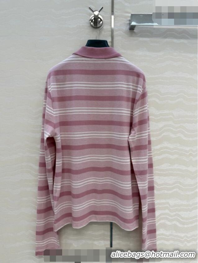 Luxury Cheap Prada Cotton Striped Polo Shirt PR042221 Pink 2026