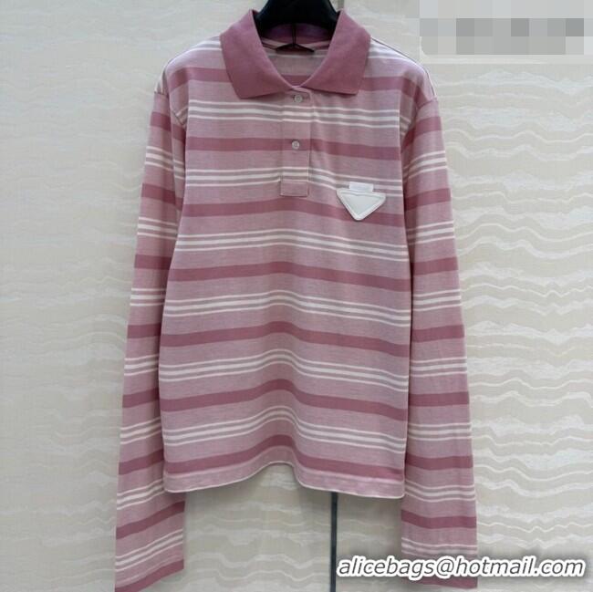Luxury Cheap Prada Cotton Striped Polo Shirt PR042221 Pink 2026
