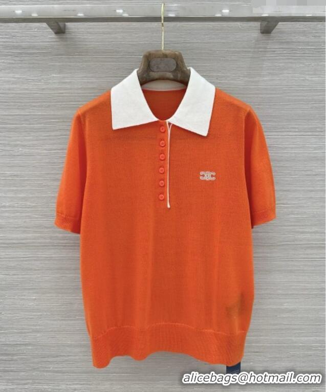 Low Cost Celine Wool Short-sleeved Sweater C42118 Orange 2026