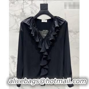 Low Cost Saint Laurent Ruffles Shirt YSL032501 Black 2026