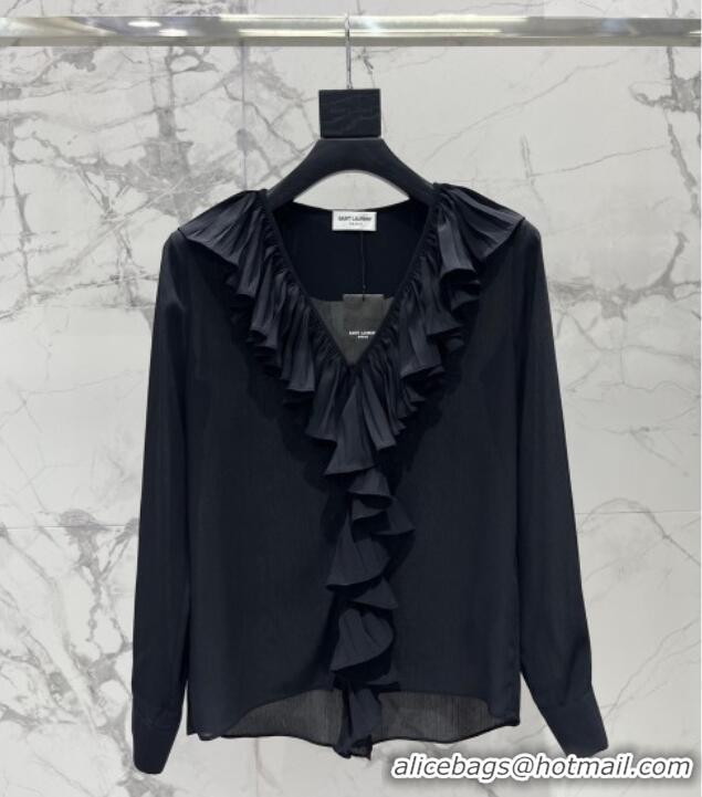 Low Cost Saint Laurent Ruffles Shirt YSL032501 Black 2026