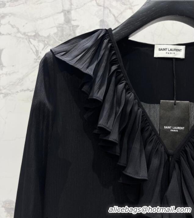Low Cost Saint Laurent Ruffles Shirt YSL032501 Black 2026