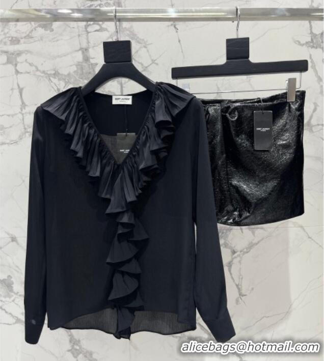 Low Cost Saint Laurent Ruffles Shirt YSL032501 Black 2026