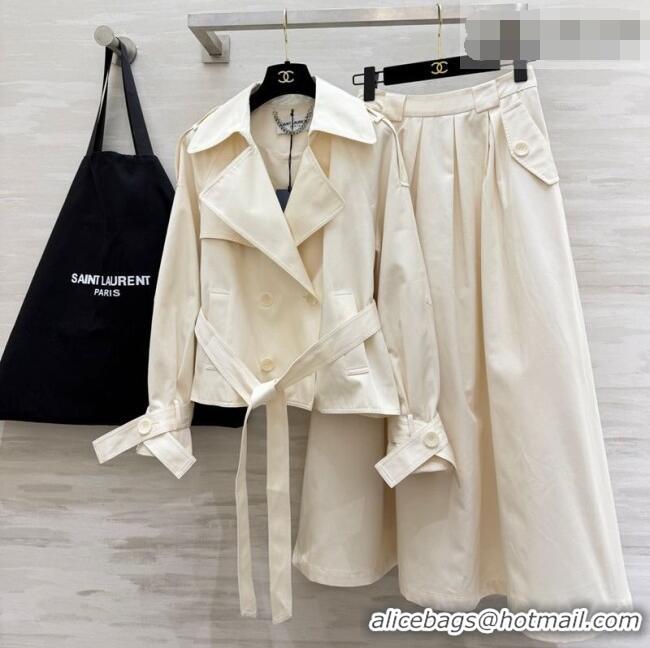 Most Popular Saint Laurent Jacket and Skirt Set YSL032543 White 2026