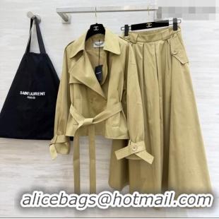 Discount Design Saint Laurent Jacket and Skirt Set YSL032543 Khaki 2026