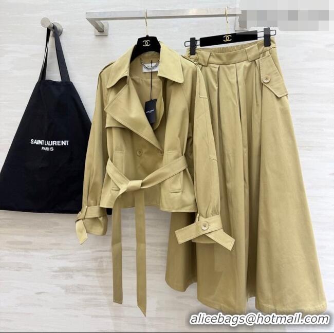 Discount Design Saint Laurent Jacket and Skirt Set YSL032543 Khaki 2026