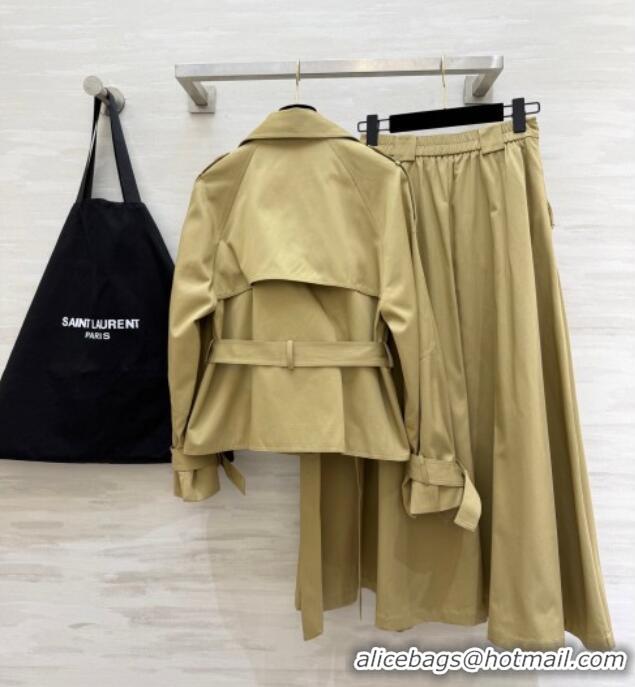 Discount Design Saint Laurent Jacket and Skirt Set YSL032543 Khaki 2026