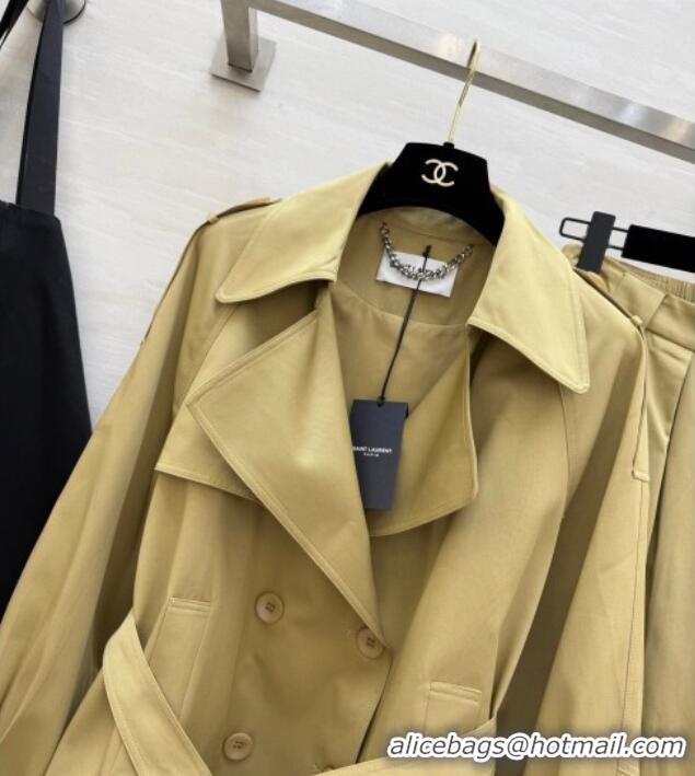 Discount Design Saint Laurent Jacket and Skirt Set YSL032543 Khaki 2026