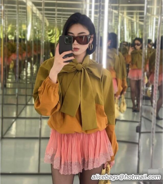 Low Cost Saint Laurent CASSANDRE Windbreaker in Nylon S041446 Orange/Green 2026