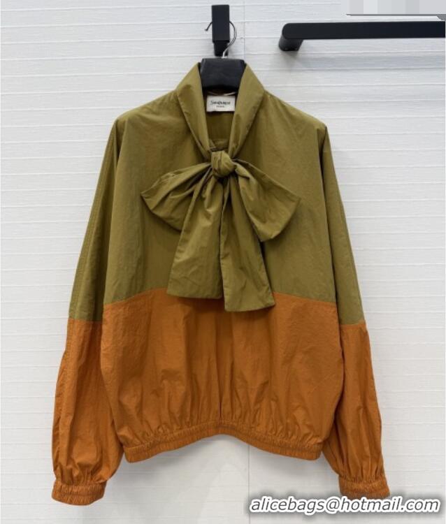 Low Cost Saint Laurent CASSANDRE Windbreaker in Nylon S041446 Orange/Green 2026